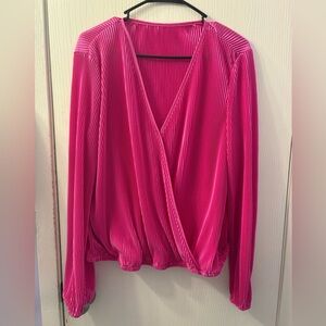 Cupshe Hot Pink Pleated Wrap-Front Long Sleeve Top
